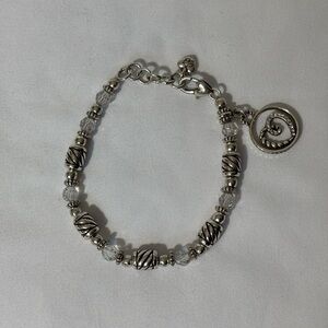 Brighton  Silver-plated Beaded Bracelet with Spiral Heart Charm. 7.5 inches long